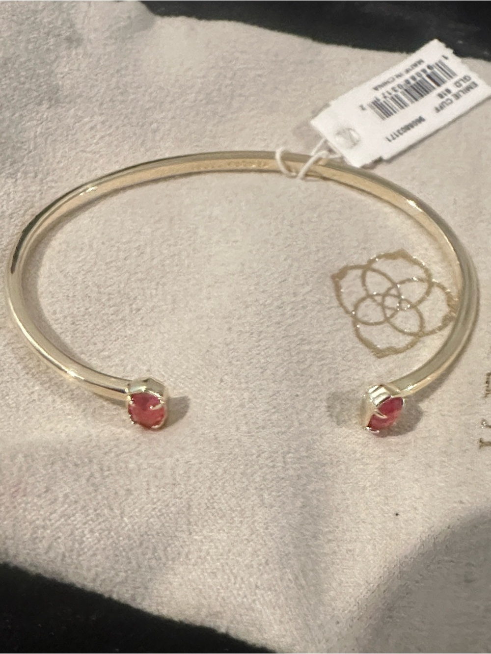 NWT Kendra Scott Emilie Gold Tone Cuff Bracelet with Pink Stones